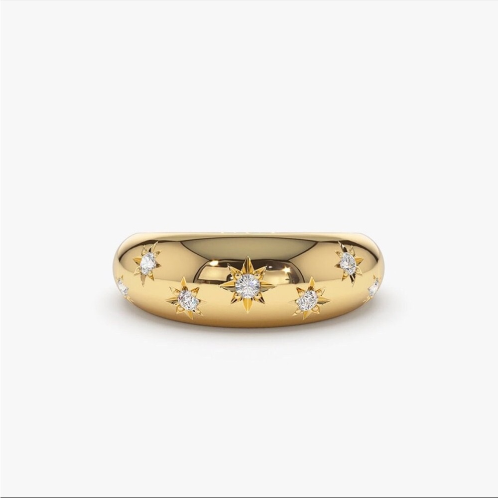 14K gold and diamond starburst ring